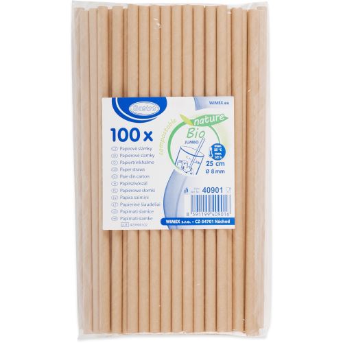 Brčka Jumbo papírové přírodní, pruhované 25cm 100 ks