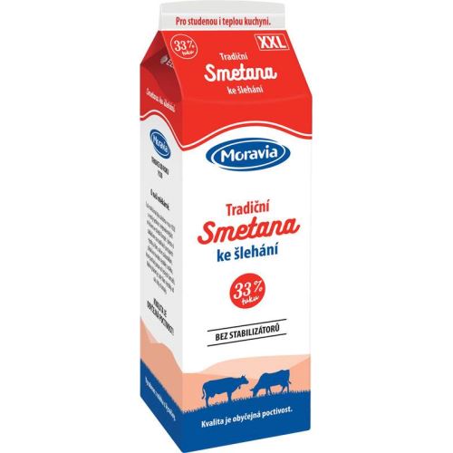 Smetana ke šlehání /bez stabilirátorů/33% 1l Moravia