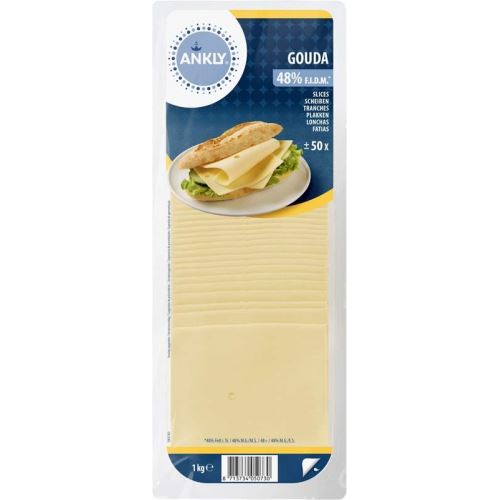 Sýr Gouda plátky 48% 1kg Ankly