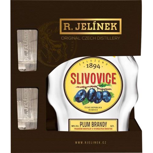 Slivovice R. Jelínek bílá 45% 0,5 l  budík + 2x sklo