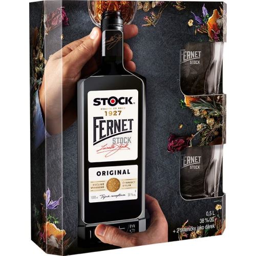 Fernet Stock originál 38% 0,5 l + 2ks sklo, krabička