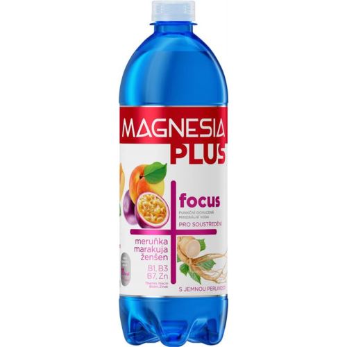 Magnesia Plus FOCUS Minerální voda meruňka+marac.+ženšen jemně perlivá 0,7 l PET