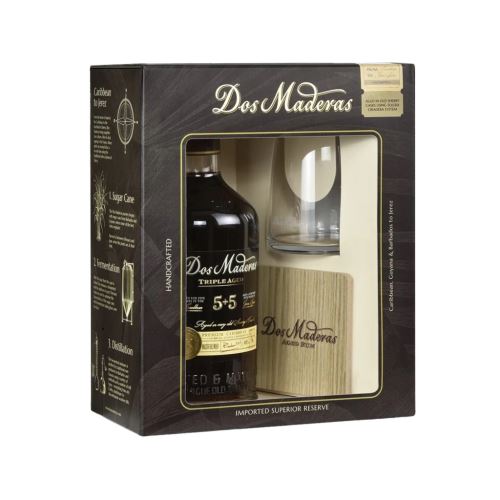 Rum Dos Maderas 5+5 40% 0,7 l + sklenička + tácek krabička Barbados